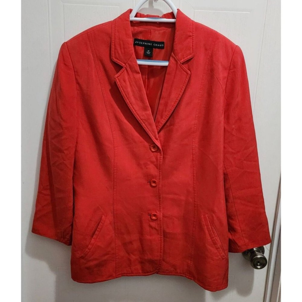 Josephine Chaus Women's Long Sleeve 3-Button Blazer Jacket 100% Silk Red Size 12